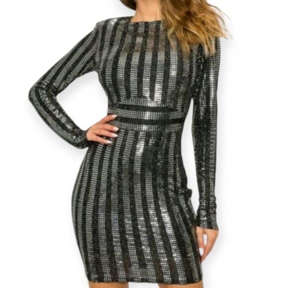 PRIVY BLACK & SILVER MINI DRESS SZ.S EUC. - Picture 1 of 13